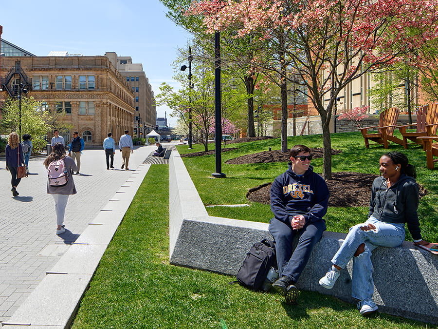 Students in the Perelman Plaza