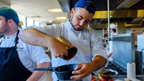 Zac Cohen cooks a trial dish.