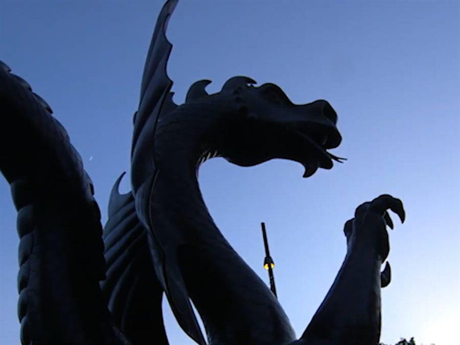 Dragon statue at dusk